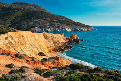 Agios ioannis beach on sunset. milos island, greece