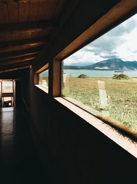 View of train through window