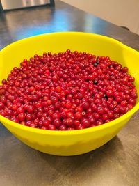 High angle view of fruits in bowl on table