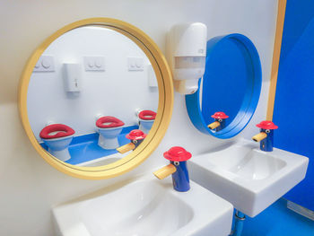 Close-up of blue bathroom at home