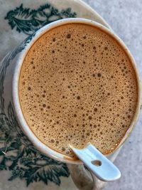 High angle view of coffee on table