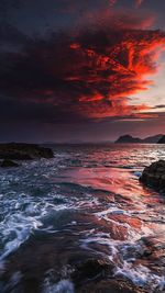 Scenic view of sea against cloudy sky