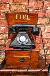 Close-up of telephone booth