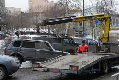 View of construction site in city during winter