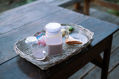 High angle view of coffee on table