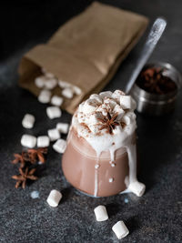 Close-up of chocolate cake on table