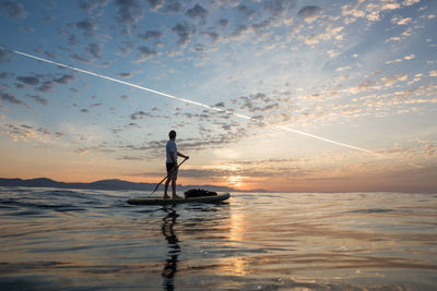 Concept, peace, tranquility and freedom. man standing on the pad person