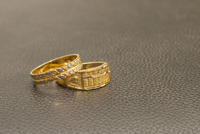High angle view of wedding rings