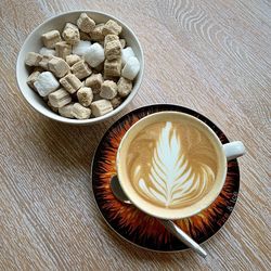 High angle view of coffee on table