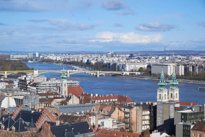 High angle view of buildings in city