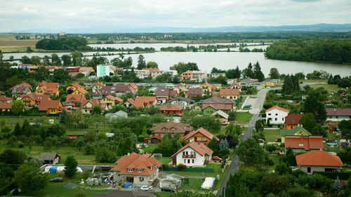 High angle view of townscape against sky