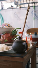 High angle view of food on table