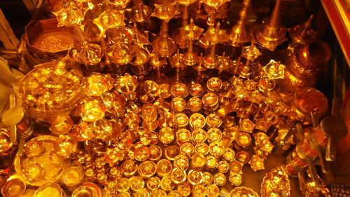 Close-up of illuminated lanterns