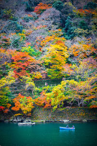 Scenic view of lake in forest during autumn