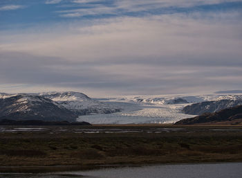 Scenic view of snowcapped mountains against sky