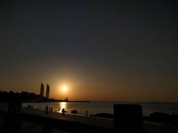 Scenic view of sea against clear sky during sunset