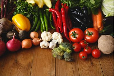 High angle view of vegetables on table