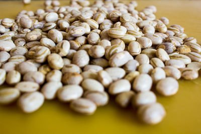 High angle view of coffee beans on table