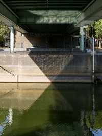 Reflection of building on swimming pool