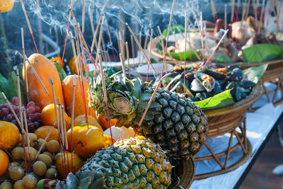 Close-up of pineapple on field