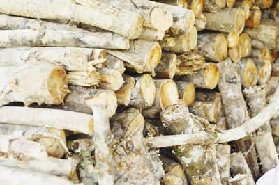 Full frame shot of stack of firewood