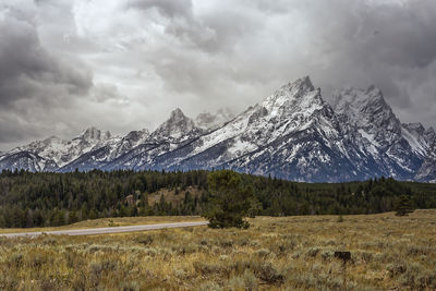 Scenic view of snowcapped mountains against sky
