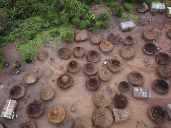 Ivory coast, korhogo, aerial view of traditional african village