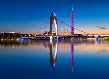 View of bridge over river at night