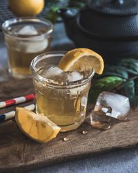 High angle view of drink on table