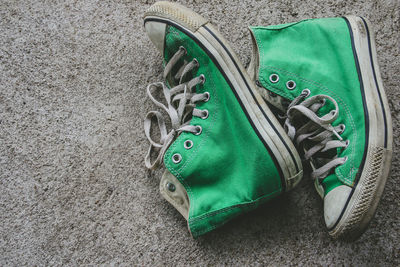 High angle view of shoes on floor