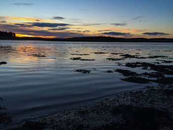 Scenic view of lake at sunset