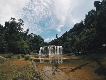 Scenic view of dam against sky