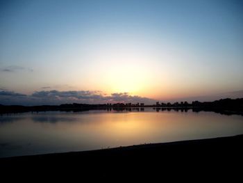 Scenic view of lake against sky during sunset