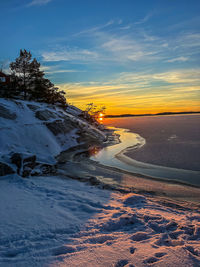 Swedish archipelago,sunset in the winter