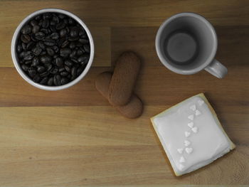 High angle view of coffee cup on table