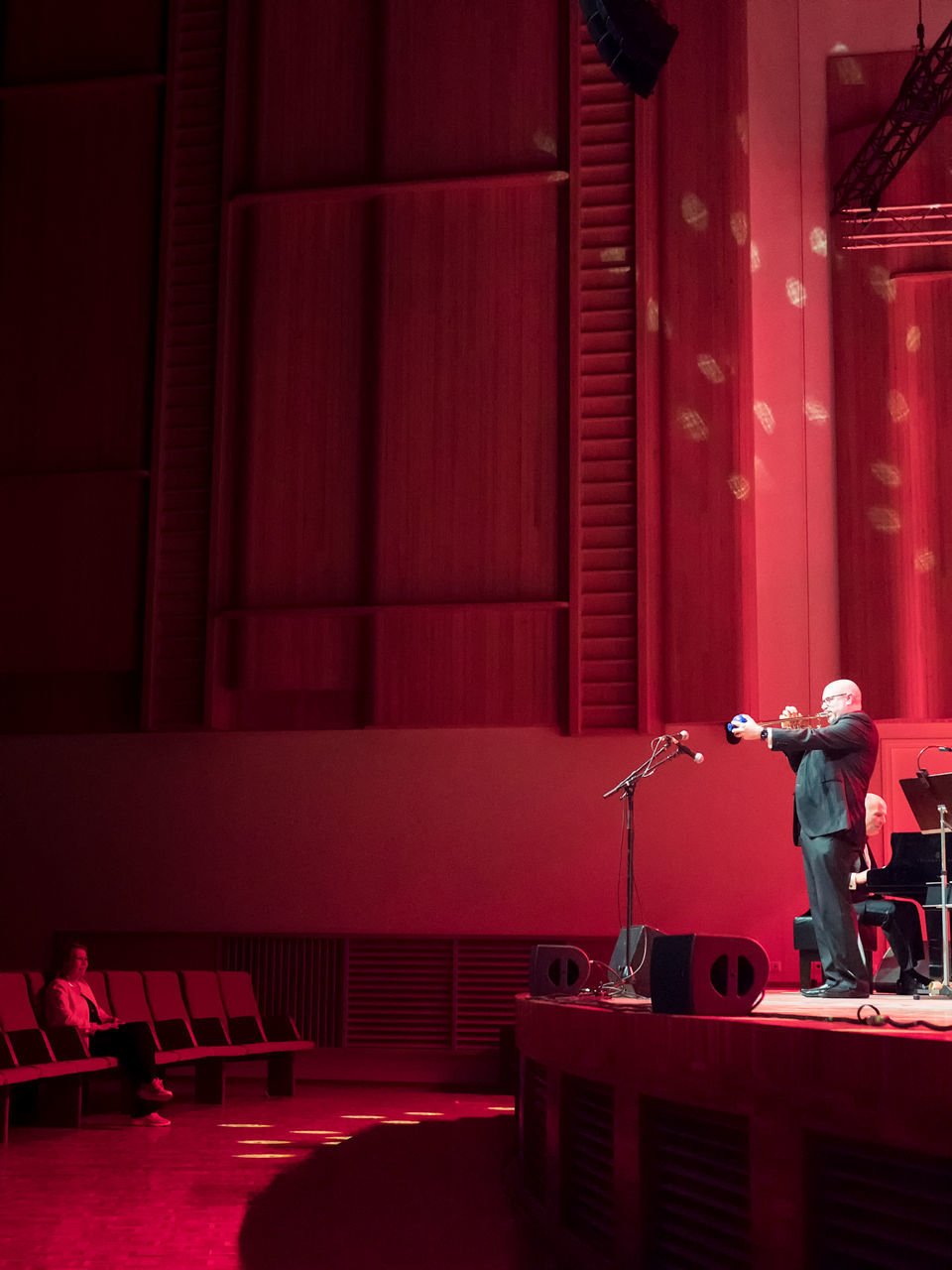 stage, red, arts culture and entertainment, indoors, theatre, one person, performance, adult, music, occupation, nightlife, standing, performing arts, auditorium, men, person, event