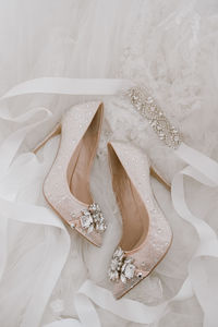 High angle view of shoes on floor
