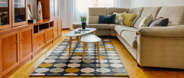 Interior of a living room decorated with corner sofa