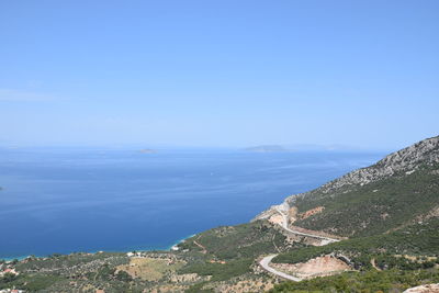 Scenic view of sea against clear blue sky