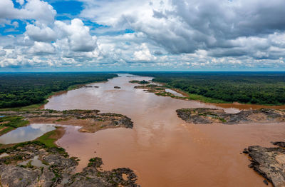 The narrowest point of the mekong river border thailand and laos at ubon ratchathani, thailand.