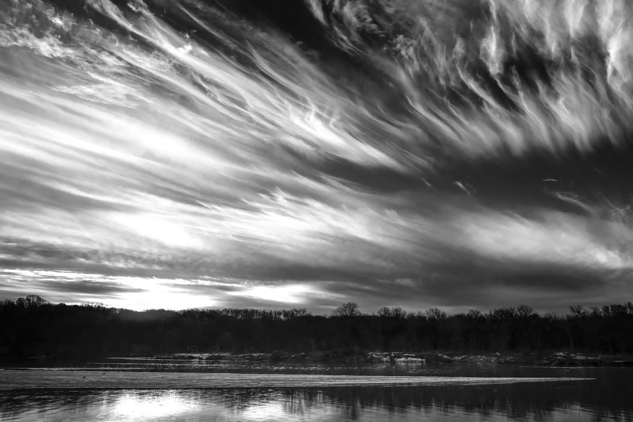 SCENIC VIEW OF LAKE AGAINST SKY DURING SUNSET