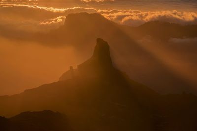 Scenic view of silhouette mountains against sky during sunset