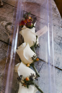 Close-up high angle view of flower on table