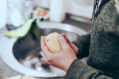 High angle view of woman preparing food