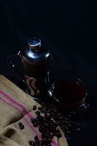 High angle view of coffee cup on table