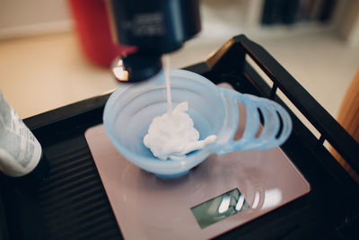 High angle view of ice cream on table