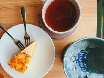 High angle view of breakfast on table