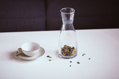 Close-up of water in glass on table