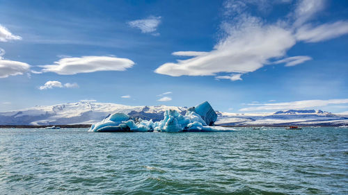 Scenic view of glacier lagoon against sky