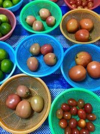 High angle view of fruits in basket